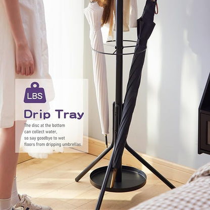 Coat Rack Freestanding,Entryway Hanger Stand,Umbrella Holder,Hall Tree With 12 Hooks, Floor Standing Metal Tree Stand,Black