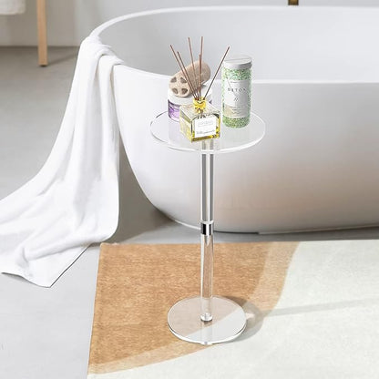 Acrylic End Table, Clear Side Tables for Small Space, 9.8" Round Modern Drink Table for Living Room, Bedroom, Bathroom, Office, Outdoor, Business, Sturdy and Easy to Install