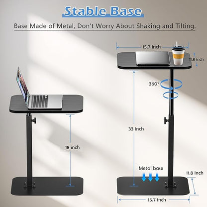 Side Table Sofa Tray for Couch Heavy Metal Base Swivel/Adjustable Height, Sofa Bed Bathroom Study TV Tray C Shaped End Table Food Snack Trays for Eating