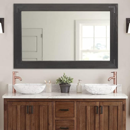 YOSHOOT Rustic Wooden Framed Wall Mirror, Natural Wood Bathroom Vanity Mirror for Farmhouse Decor, Vertical or Horizontal Hanging