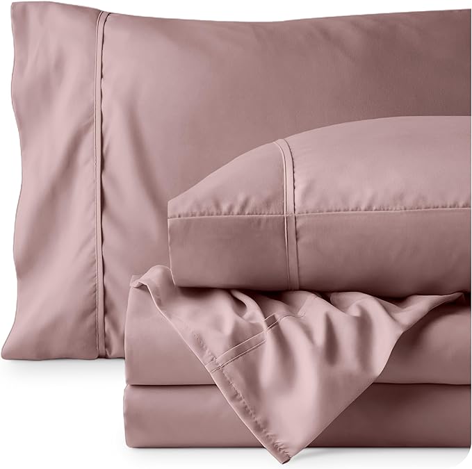 Bare Home King Sheet Set - Luxury 1800 Ultra-Soft Microfiber King Bed Sheets - Double Brushed - Deep Pockets - Easy Fit - 4 Piece Set - Bedding Sheets & Pillowcases (King, Mauve)