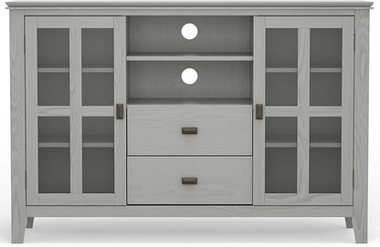 SIMPLIHOME Artisan SOLID WOOD 53 inch Wide Contemporary TV Media Stand in Fog Grey For TVs up to 60 inches for the Living Room and Entertainment Center