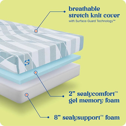 Sealy Dreamlife 10” Foam Mattress-in-a-Box, Queen, SealyComfort Gel Memory Foam, Surface-Guard Technology, 10 Year Limited Warranty, Made in The USA