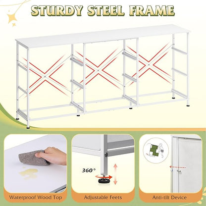 WLIVE 63''W Dresser for Bedroom, White Dresser TV Stand for 65, 70, 75 inch TV, Wide Chest of Drawers with 9 Drawer, Large Entertainment Center, Fabric Dressers with Wood Top for Closet, Living Room