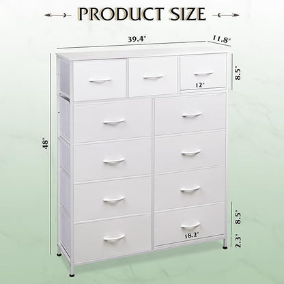 WLIVE Storage Organizer Unit with 11 Fabric Bins, Storage Drawers Organizer with Steel Frame, Tall Storage Tower Organizaton for Living Room, Hallway, Office, White