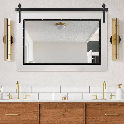 YOSHOOT Farmhouse Barn Door Mirror, 48"x30" Rustic Bathroom Mirror, Wood Frame Wall Mirror, Wooden Mirror for Living Room Bedroom Entryway Wall Décor, Horizontal Hanging ONLY