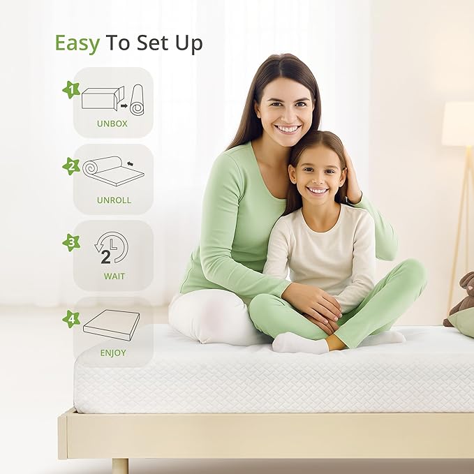 6 Inch Twin Mattress for Kids, Memory Foam Mattress with Cooling Green Tea Gel, Relieve Pressure with Medium Firm Support, CertiPUR-US Certified, 75''L x 38''W, White
