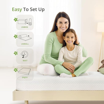 5 Inch Twin Mattress for Kids, Memory Foam Mattress with Cooling Green Tea Gel, Relieve Pressure with Medium Firm Support, CertiPUR-US Certified, 75''L x 38''W, White