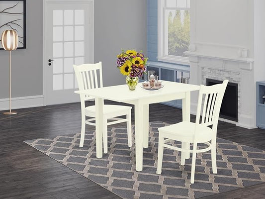 East West Furniture NDGR3-LWH-W 3 Piece Dining Set Contains a Rectangle Dining Room Table with Dropleaf and 2 Kitchen Chairs, 30x48 Inch, Linen White