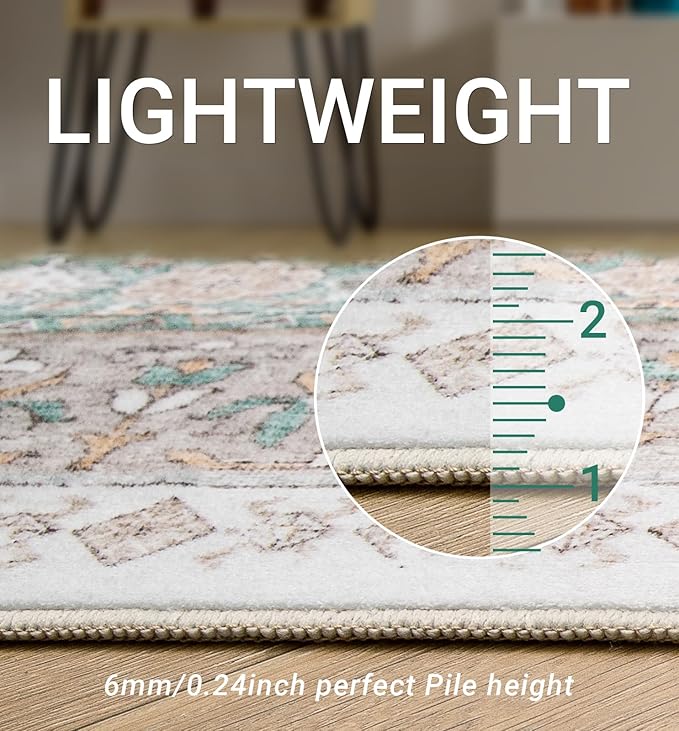 zesthome 8x10 Area Rugs for Living Room,Non-Slip Backing Washable Rugs,Vintage Large Area Rug，Stain Resistant Home Decor Rug (Green/Brown,8'x10')