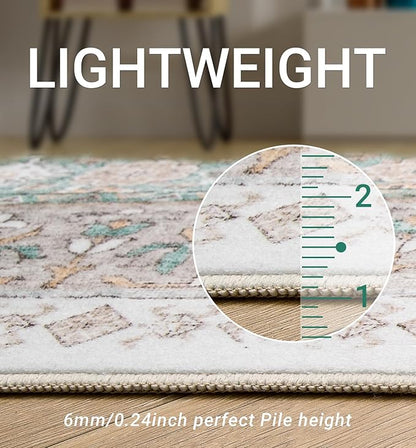 zesthome 8x10 Area Rugs for Living Room,Non-Slip Backing Washable Rugs,Vintage Large Area Rug，Stain Resistant Home Decor Rug (Green/Brown,8'x10')