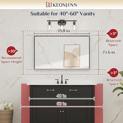 Keonjinn 40 x 24 in Brushed Nickel Bathroom Mirror for Wall, Silver Rectangular Metal Framed Vanity Mirror for Bathroom Sink Square Corner Aluminum Alloy Modern Rectangle Mirror(Horizontal/Vertical)