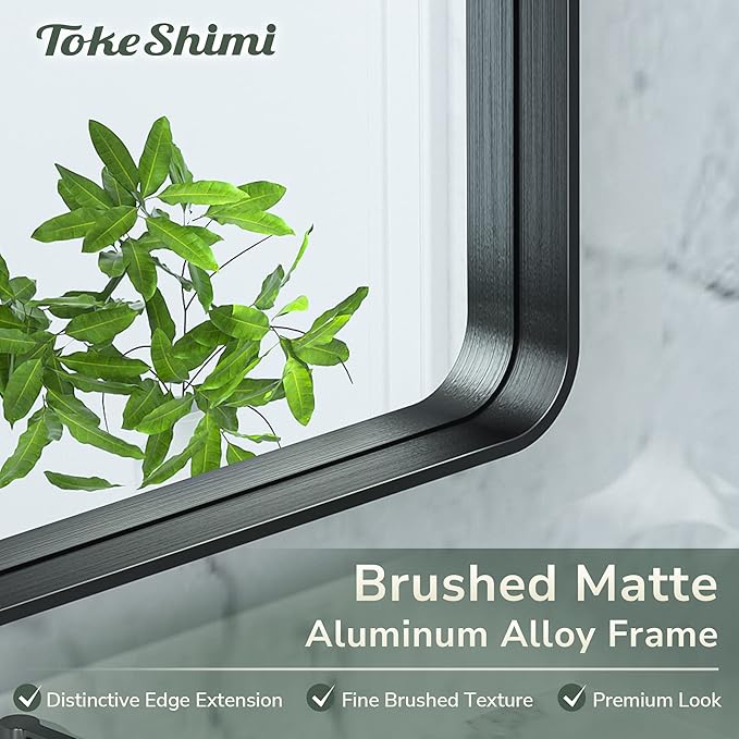 TokeShimi 60 x 40 Inch Black Bathroom Mirror for Wall with Non-Rusting Aluminum Alloy Metal Frame Rounded Corner Rectangle Mirror for Modern Farmhouse Home Decor Mirror(Horizontal/Vertical)
