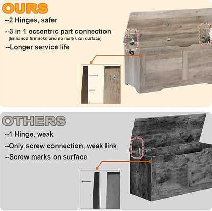 39.4" Storage Chest, Wooden Storage Bench, Lift Top Toy Chest with 2 Safety Hinges, Large Toy Box, Entryway Bench for Living Room, Bedroom, Grey
