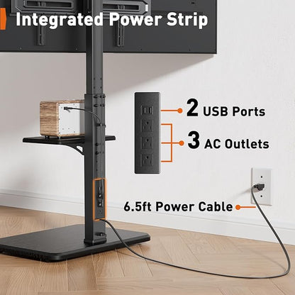 Perlegear Floor TV Stand with Power Outlet, Universal TV Stand for 32-75 inch TVs up to 110 lbs, Height Adjustable Standing TV Mount, Tall TV Mount with Wood Base, Max VESA 600x400mm, PGFS06