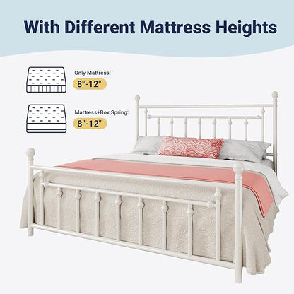 Allewie 14 Inch King Size Metal Platform Bed Frame with Victorian Vintage Headboard and Footboard/Mattress Foundation/Under Bed Storage/No Box Spring Needed/Easy Assembly/Noise Free/White
