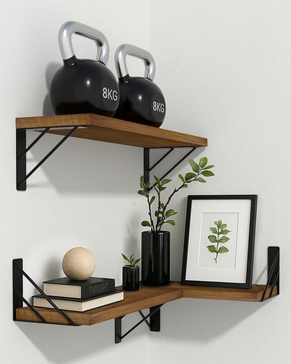 BAYKA Floating Shelves for Wall, Book Shelf for Bedroom, Wall Decor Shelves for Living Room Kitchen, Mounted Wood Floating Shelf for Home Decor, Corner Shelf for Bathroom, Office(Set of 3)