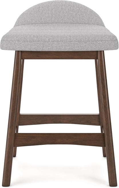 Signature Design by Ashley Lyncott Contemporary 28.5" Counter Height Upholstered Bar Stool with Foam Cushion, 2 Count, Light Gray & Brown