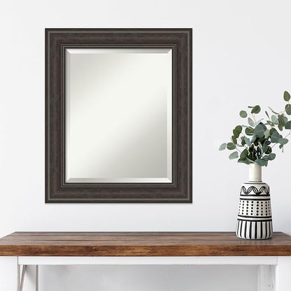 Amanti Art Brown Wall Mirror 26x22 Shipwreck Greywash Rectangle Bathroom Mirror for Wall Decor Living Room, Small Traditional Frame, Hangs Horizonally and Vertically, Bathroom Decor, Beveled Edge