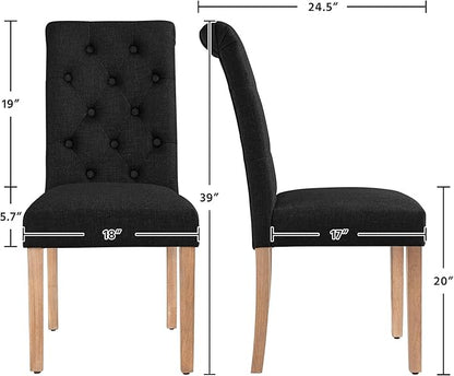 Yaheetech Dining Chairs Set of 6 Fabric Upholstered Dining Room Chairs with Button Tufted High Back and Solid Wood Legs for Kitchen/Living Room/Restaurant, Modern Style, Black