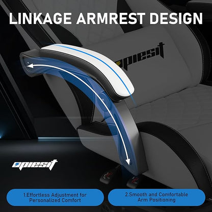 Gaming Chair,Ergonomic Computer Chairs for Adults with Footrest, PU Leather Office Chair with Adjustable Lumbar Support & Pocket Spring Cushion - Heavy Duty 400lb Capacity Gamer Chair (White)