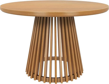 Plank+Beam Lido Round Dining Table, 47", Wooden, Pedestal, Minimalist Kitchen Table for 4 for Dining Room, Pecan