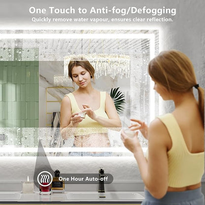 66x40 Inch LED Bathroom Mirror with Lights Front and Backlit Lighted Vanity Mirror for Bathroom Wall with 3 Colors Dimmable Anti-Fog Memory Shatter-Proof IP54 Waterproof Horizontal/Vertical
