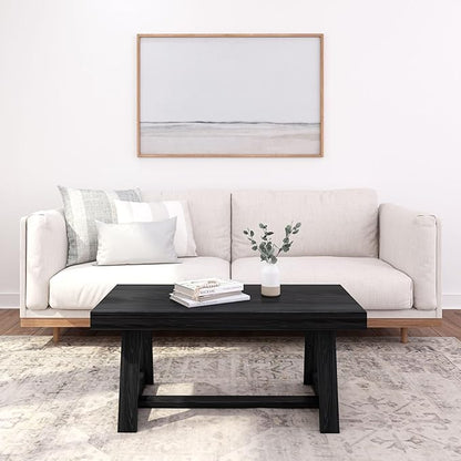 Plank+Beam Classic Rectangular Coffee Table, 40 Inch Farmhouse Coffee Table, Mini Center Tables for Small Spaces, Small Living Space Tea Table, Black Wirebrush