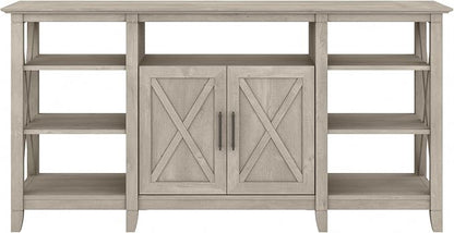 Bush Furniture Key West Tall TV Stand for 65 Inch TV in Washed Gray, Farmhouse Entertainment Center with Storage