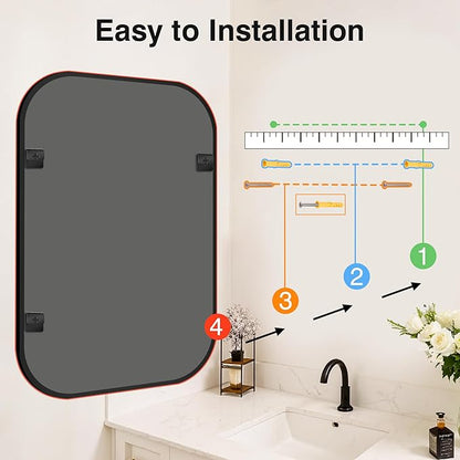 Bathroom Mirrors for Over Sink, 24x36 Black Vanity Mirror for Bathroom Sink, HD Shatterproof Squircle Wall Mirror for Bathroom Washroom Lavatory Restroom Metal Frame
