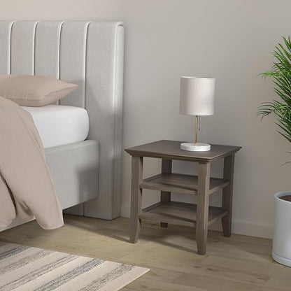 SIMPLIHOME Acadian SOLID WOOD 19 inch Wide Square Transitional End Table in Farmhouse Grey for the Living Room and Bedroom