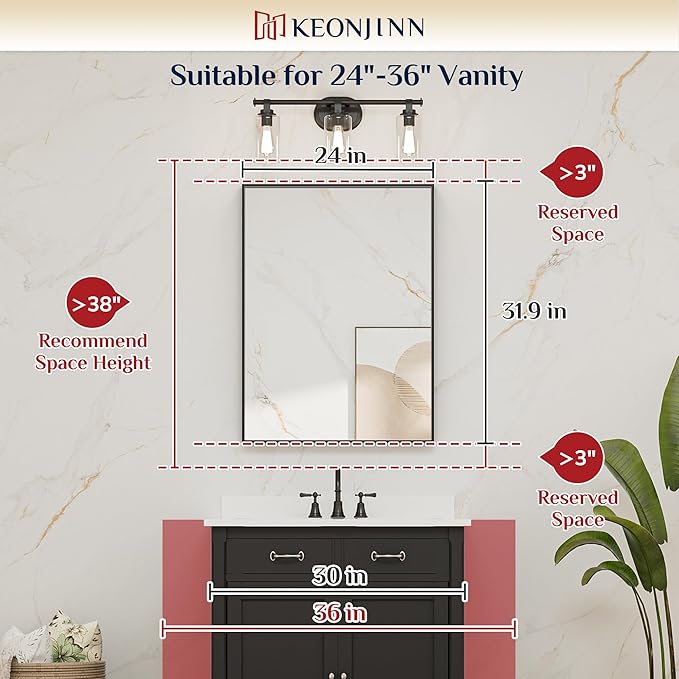 Keonjinn 24 x 32 in Brushed Nickel Bathroom Mirror for Wall, Silver Rectangular Metal Framed Vanity Mirror for Bathroom Sink Square Corner Aluminum Alloy Modern Rectangle Mirror(Horizontal/Vertical)