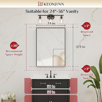 Keonjinn 24 x 32 Inch Brushed Bronze Mirror, Rectangle Bathroom Vanity Mirror for Wall, Aluminum Alloy Framed, Modern Farmhouse, Rectangular Square Corner, Decorative(Horizontal/Vertical)