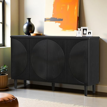 59.4" Sideboard Buffet Cabinet with Storage, Kitchen Buffet Storage Cabinet with Doors & Shelves, Modern Sideboard for Living Room, Kitchen, Hallway, Black