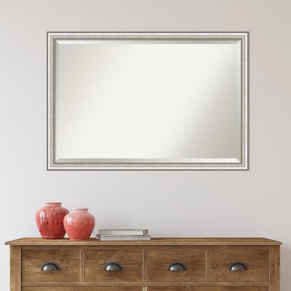 Amanti Art Silver Bathroom Mirror for Over Sink, 27x39 Salon Silver Narrow Rectangle Vanity Mirror, Large Traditional Frame, Hangs Horizonally and Vertically, Bathroom Wall Decor, Beveled Edge
