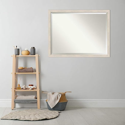 Amanti Art White Bathroom Mirror for Over Sink, 33x43 Hardwood White Wash Narrow Rectangle Vanity Mirror, X-Large Rustic Farmhouse Wood Frame, Hangs Horizonally and Vertically, Bathroom Wall Decor
