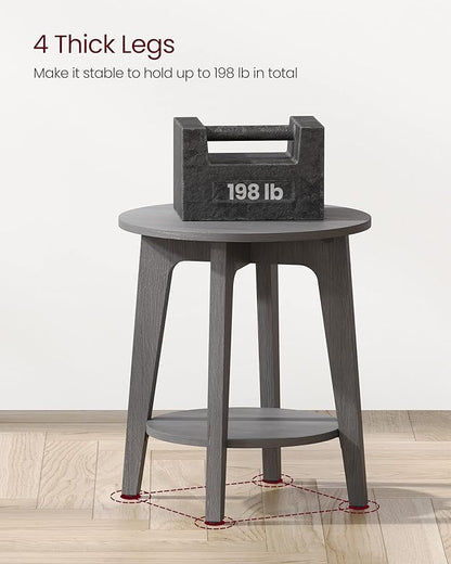 VASAGLE Side Table, Small Round End Table with Lower Shelf, Nightstand for Small Spaces, Living Room, Bedroom, Smoky Gray ULET283T68
