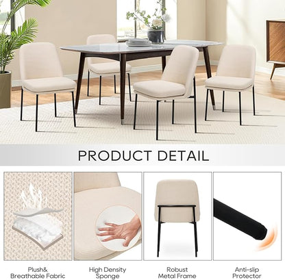 COLAMY Modern Dining Chairs Set of 2, Fabric Upholstered Dining Room Chairs Dinner Chair Stylish Kitchen Chairs with Curved Back and Metal Legs, Beige