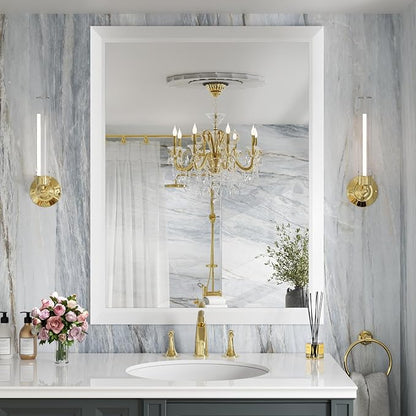 Amorho Bathroom Mirror, 28x36 Inch White Thick Metal Framed Wall Mirrors for Over Sink, Bedroom, Living Room, Entryway, Rectangle Wall-Mounted Mirrors(Horizontal/Vertical).