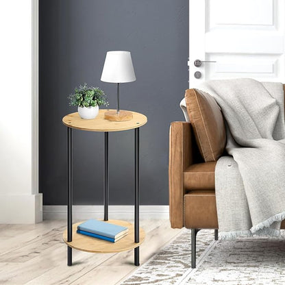 Small Round Table Set of 2, End Tables Living Room, Side Tables for Small Spaces, 2 Tiers Rustic Accent Tables, Night Stands for Bedrooms, Coffee Tables With Storage Shelf