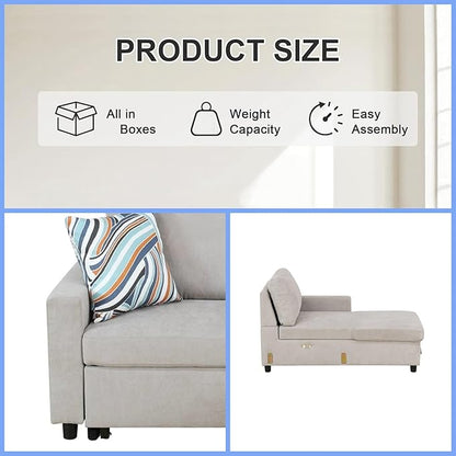 Sofa Bed Pull Out Couch, Convertible L Shaped Sleeper Sofa with Storage Chaise, Modern Lounge Small Sectional Couches for Living Room Small Spaces, Grey