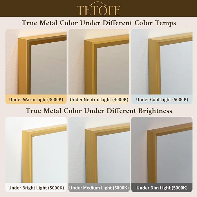 TETOTE Brushed Gold Vanity Mirror for Bathroom 36" x 36" Brushed Brass Rectangle Beveled Framed Bathroom Wall Mirror for Over Sink, Tempered Glass, Modern Farmhouse Bedroom, Entryway, Living Room