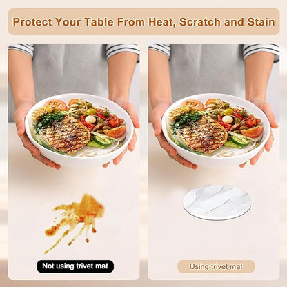 6-Pcs 4'' Ceramic Marble Style Trivet with Holder, Absorbent Trivets for Hot Dishes, Cork Bottom Anti-Slip Trivet Mats for Hot Pots and Pans