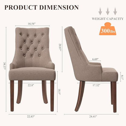 COLAMY Wingback Upholstered Side Dining Room Chairs Set of 2, Fabric Dining Chairs with Tufted Button, Living Room Chairs for Home Kitchen, Taupe