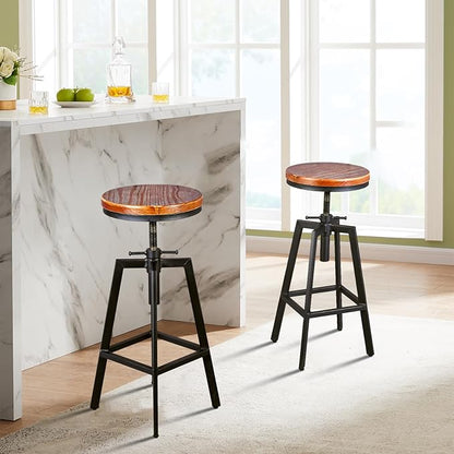 Set of 2 Industrial Vintage Kitchen Bar Stools Counter Height 25.6-31.5-inch Adjustable Stool for Pub,Kitchen,Home
