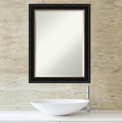 Amanti Art Black Bathroom Mirror for Over Sink, 28x22 Manhattan Black Rectangle Vanity Mirror, Medium Traditional Frame, Hangs Horizonally and Vertically, Bathroom Wall Decor, Beveled Edge