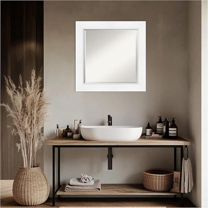 Amanti Art White Bathroom Mirror for Over Sink, 26x26 Sloped White Square Vanity Mirror, Medium Modern Contemporary Frame, Hangs Horizonally and Vertically, Bathroom Wall Decor, Beveled Edge