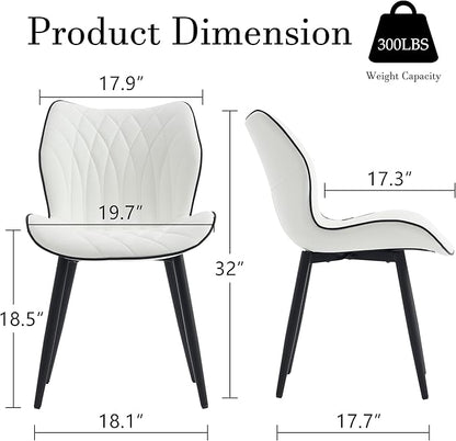 YOUNIKE Dining Chairs Set of 2, Upholstered Faux Leather Dining Room Chairs with Wide Curved Back and Adjustable Metal Legs, White