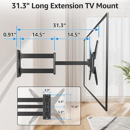 MOUNTUP Long Arm TV Wall Mount for Most 32-65 Inch TVs, Corner TV Mount Full Motion with 31.3” Long Extension, Swivel & Tilt Articulating Bracket, MAX VESA 400x400mm, Holds up to 99 lbs MU0075