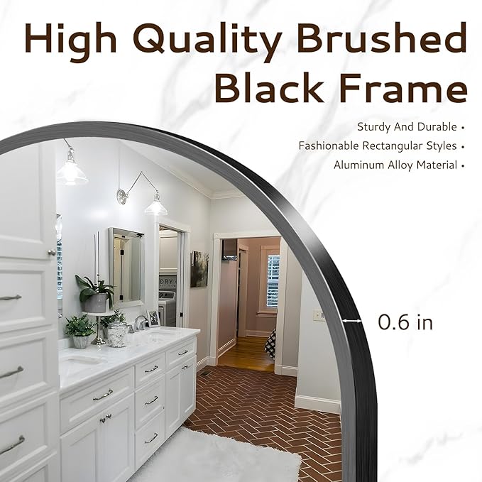 Circle Mirror 16 Inch Black Round Bathroom Mirror Round Bathroom Mirror Circle Mirrors for Wall Decor Frosted Metal Frame Anti-Rust Tempered Glass for Bedroom Living Room Decorative